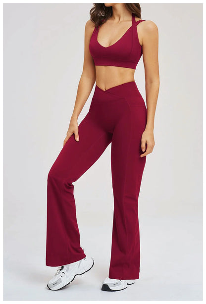 2 Piece Yoga Clothes Women's Sexy Wear Sexy Sport Bra High Waist Flared Pant Fitness Suit Gym Workout Jogging Sports Yoga Set