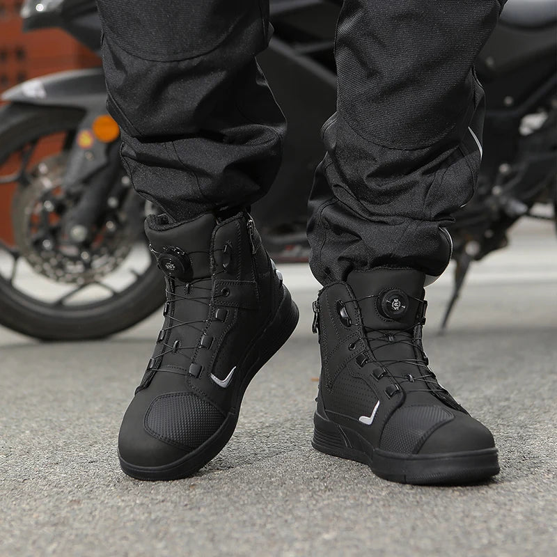 Cowhide Motorcycle Boots Men Leather Breathable Anti Slip Motorbike Cycling Shoes High Quality Men's Motocross Protective Boot