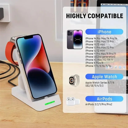 3 in 1 Wireless Charger Stand Fast Charging Station - for iPhone 17-12/X Apple Watch AirPods Samsung Galaxy S25/S23/S22 Charger