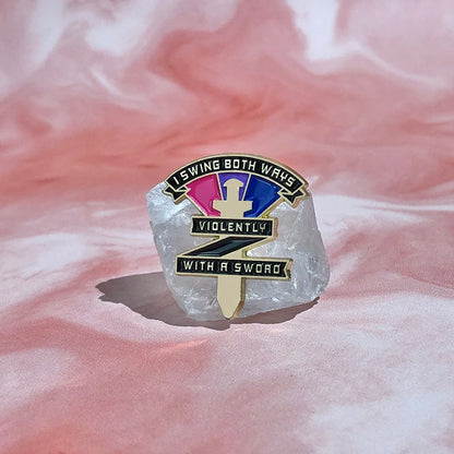 LGBT Rainbow Enamel Pins Bisexual Swing Both Ways Violently With A Sword Pride Brooches Lapel Badges Jewelry Gift for Friends