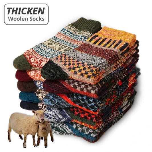 5 Pairs Winter Men's Socks Thicken Wool Socks Warm Men Retro Style Colorful Fashion Man Socks For Snow Boots EU Size 38-44