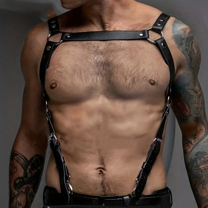 Leather Men Body Restraint Leather Shoulder Harness Belt Straps Suspenders Braces Armor Costume Sexual Male Lingerie Punk Gothic