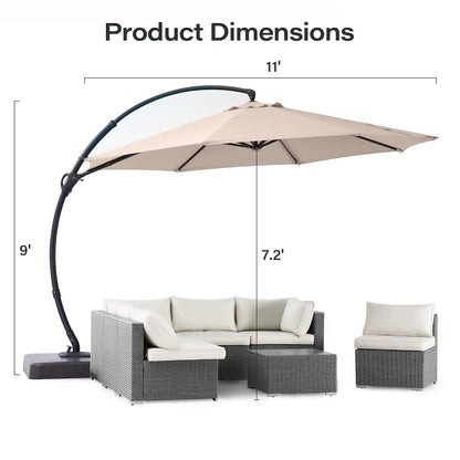 Outdoor Patio Umbrella with Base included, 11 FT Deluxe Curvy Cantilever Umbrella Heavy Duty Offset Hanging, Customized