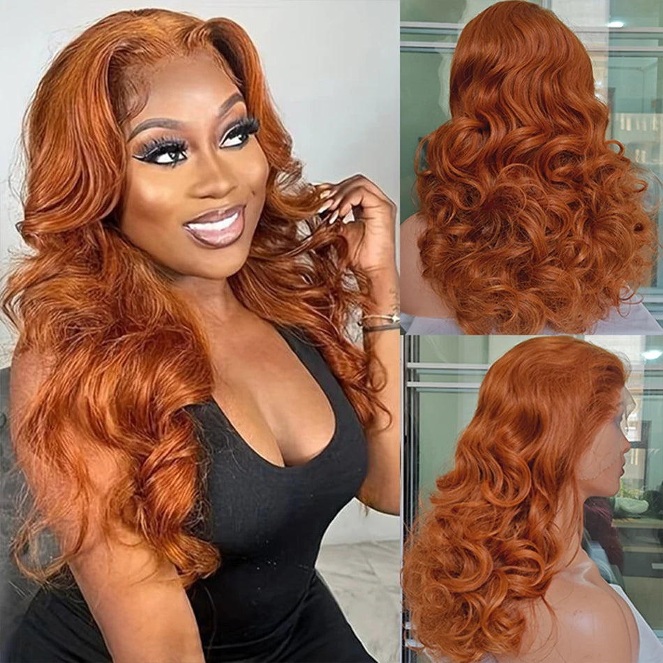 100% Vietnamese Hair Wigs Super Double Drawn Ombre Bouncy Body Wave 250 Density Highlight HD Lace Frontal Wigs Human Hair Genger