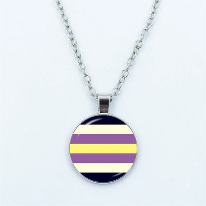 Rainbow Necklace LGBT Lesbian Gay Pride Rainbow Friendly Print Art Pattern Glass Cabochon Pendant Couple Chain Necklace Gift