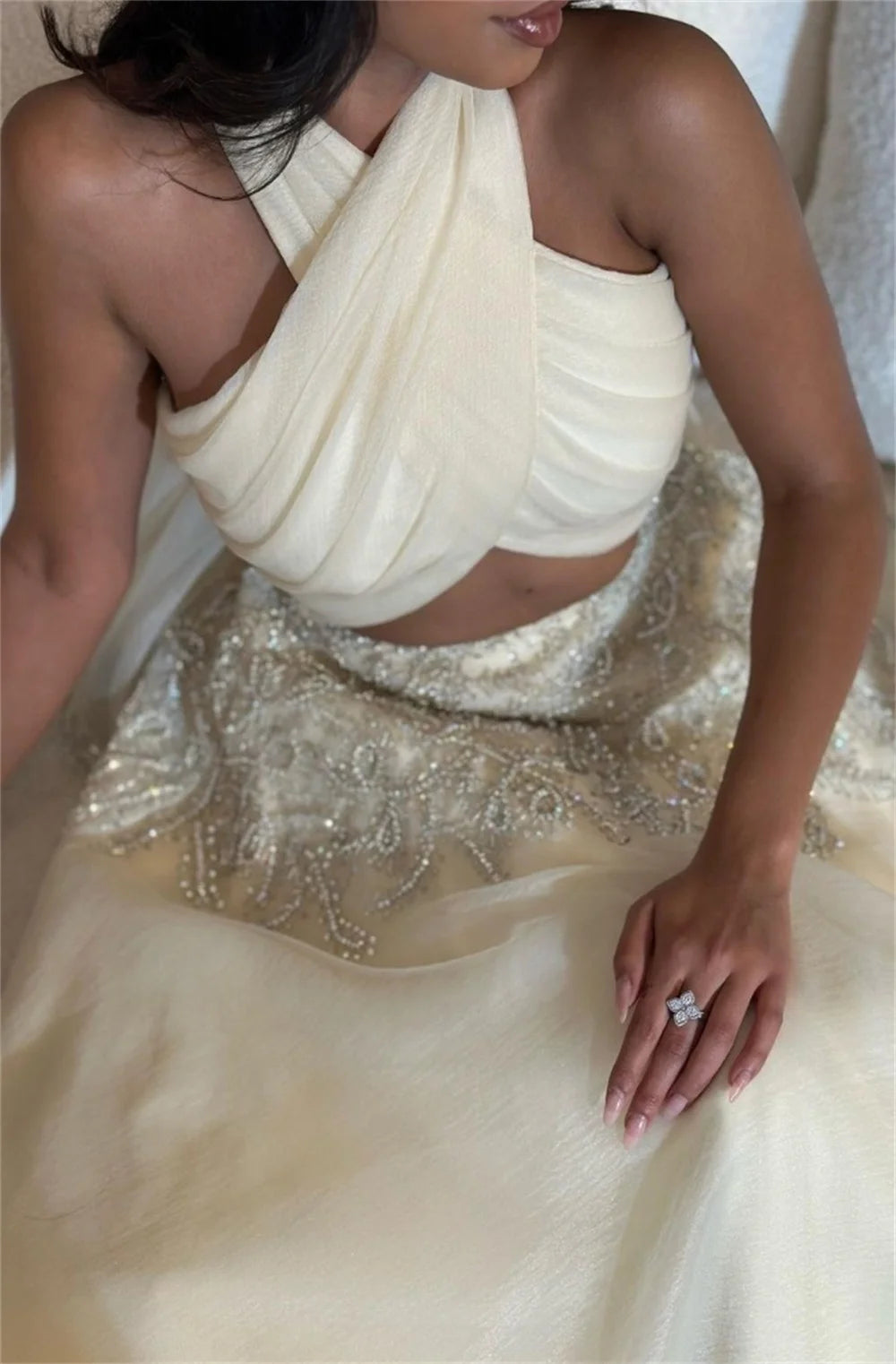 Customized Elegant Halter Ball Gown Sequin Organza Occasion Evening  Vestido De Noche Largo Elegante Con Pedrería