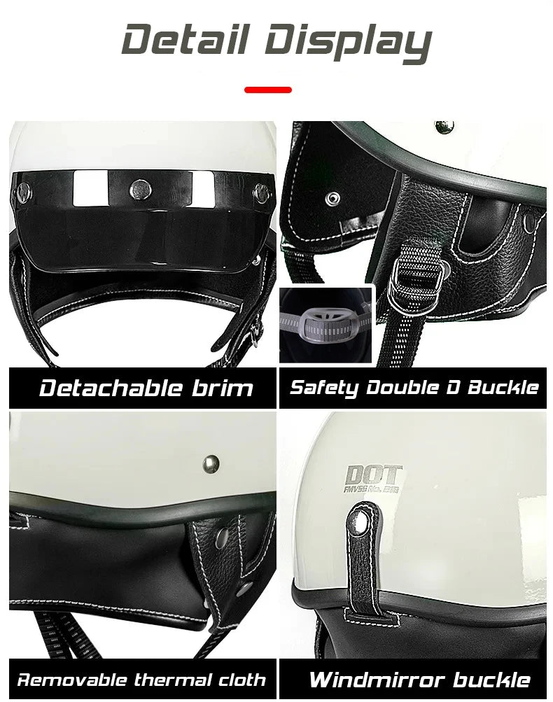 Motorcycle Half Helmet Vintage Motorbike Helmets Men Women Unisex Scooter Four Seasons Helmet Motocross Open Face Helmet S-XL