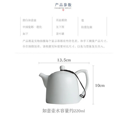 220ml White Jade Porcelain Teapot Dehua Handmade Ceramic Teakettle Single Pots Kung Fu Tea Master Pots Office Decoration Teaset