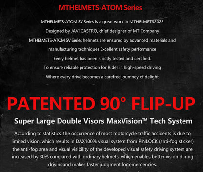 New Arrival Motorcycle Flip-Up Helmets Atom Sv Dual Lens Off Road 4 Seasons Helmets Color Options M-4Xl
