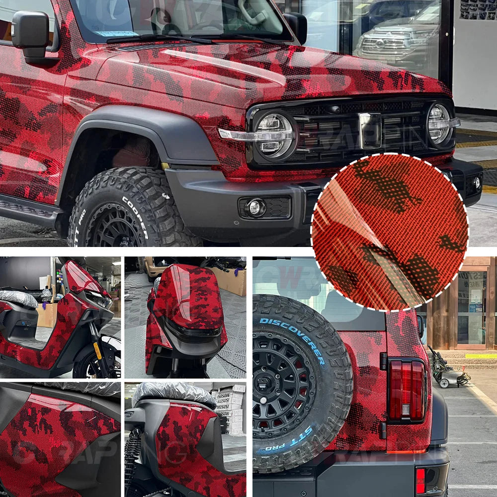 Carbon Fiber Vinyl Wrap Glossy Red Car Stickers Motorcycle Waterproof Vinyl Auto Tuning Self Adhesive Film for Cars Accessories