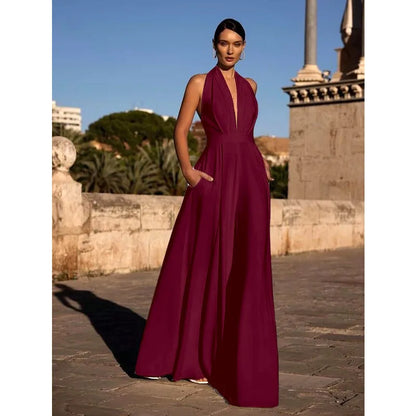 Elegant Women Corset Party Jumpsuit Y2K Sexy Halter Backless Loose Wide Leg Trousers Palazzo Pants Romper Celebrity One Pieces