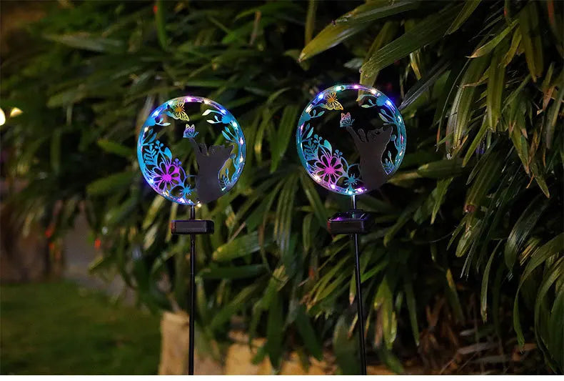 Solar Wrought Iron Cat Butterfly Ground Plug Lights, Outdoor Courtyard Projection, Lawn LampAtmosphere Decoration, Cross-Border