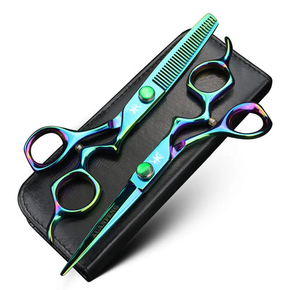 XUANFENG 6 inch Silver Curved Handle Hair Scissors Steel Barber Cutting Scissors and Thinning Scissors