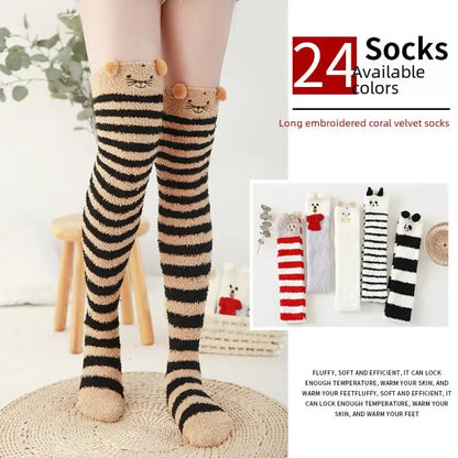 Snug Fleece Over Knee Socks Plush Cozy Winter Fall Sweet Long Female Hosiery Soft Fuzzy Leg Covers Floor Wear2024 New Bulk Deal