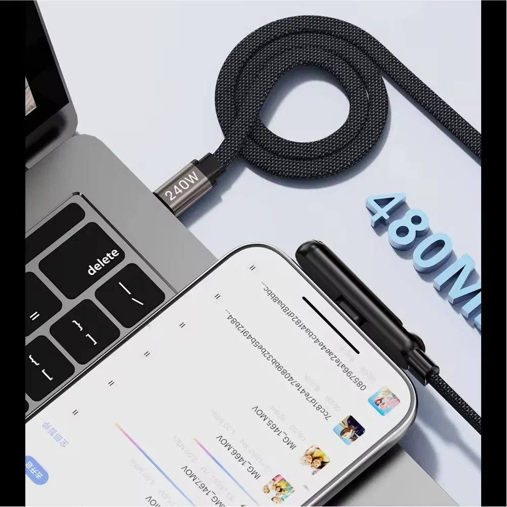240W Type-C To Type C Cable Elbow Fast Charging Data Cable Foldable Stand Phone Holder For iPhone 17/16/15 For Samsung Charger