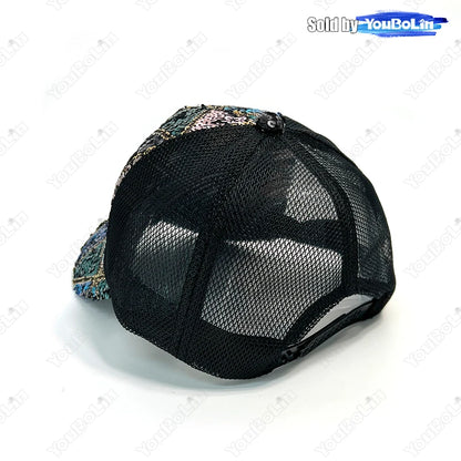 Summer Shiny Sequin Back Mesh Adjustable Cotton Baseball Cap Sun Hat
