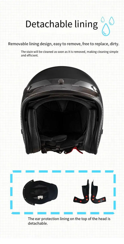 Cruise retro motorcycle semi-helmet motorcycle three-quarters helmet summer four-season breathable electric vehicle helmet safet