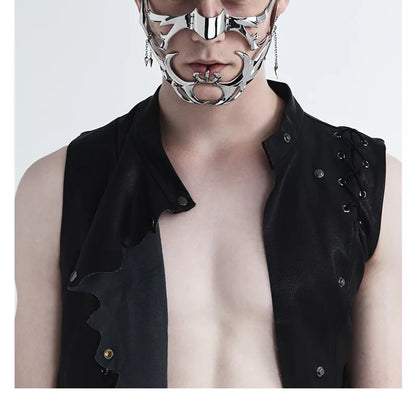 2023 Punk Mask Liquid Irregular Silver Color Hollow Titanium Steel Punk Cool Facial Accessories For Women Men Party Jewelry