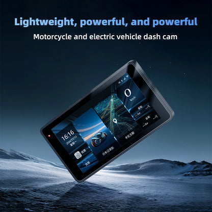 Motorcycle GPS Navigation Screen with 1080P Dash Cam Front and Rear 5in IP68 Waterproof Touchscreen Bluetooth Audio Receiver