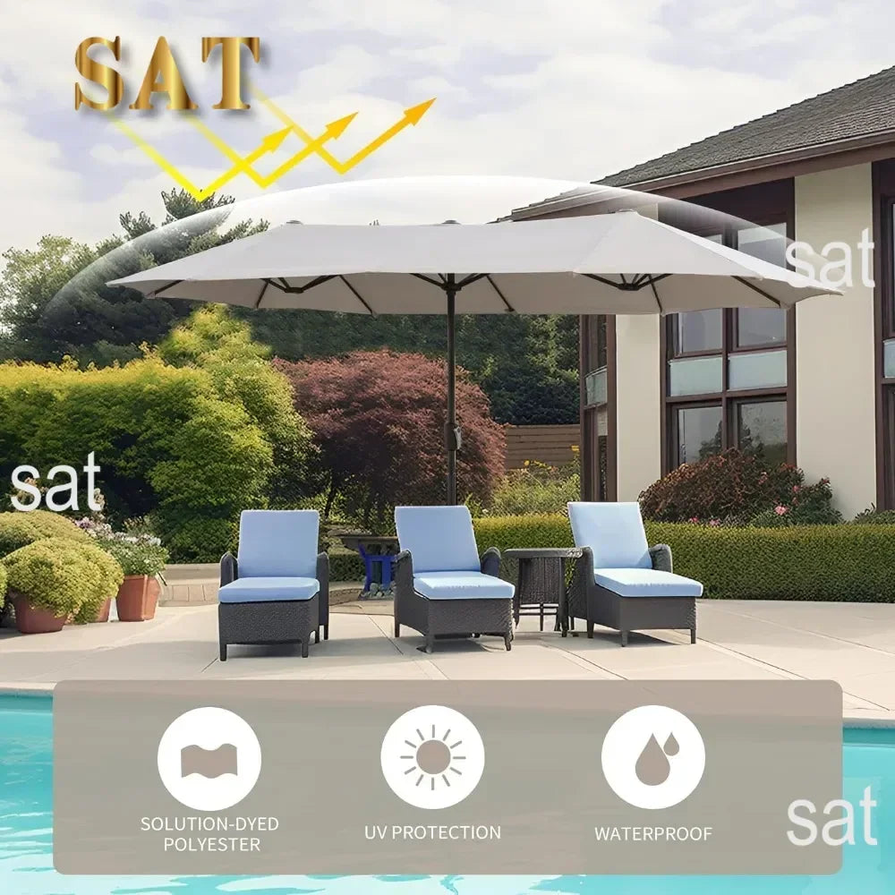 # l 13 foot large terrace umbrella, outdoor double-sided rectangular market umbrella with 12 ribs for UV protection, with a cran