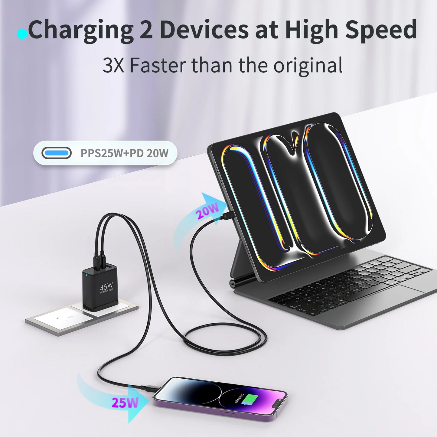 2packs 45W 3 Port USB Charger Type C Fast Charge Mobile Phone Adapter For iPhone Samsung Xiaomi Huawei Quick Charge Wall Charger