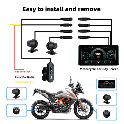 EKIY 6.25" Wireless CarPlay Moto Android Auto Portable Digital Dashboard GPS Motorcycle Navigation Display Screen TPMS Monitor