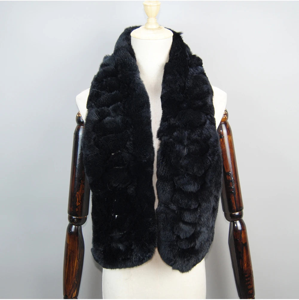 Winter Women Knitted Real Rex Rabbit Fur Scarf Natural Soft Long Style Rex Rabbit Fur Muffler Lady Warm 100% Genuine Fur Scarves