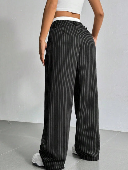 Fashion Pants Women's Stripe Straight Pants 2024 Autumn Winter High Waisted Casual Suit Pants Office Lady Women Trousers Bottoms