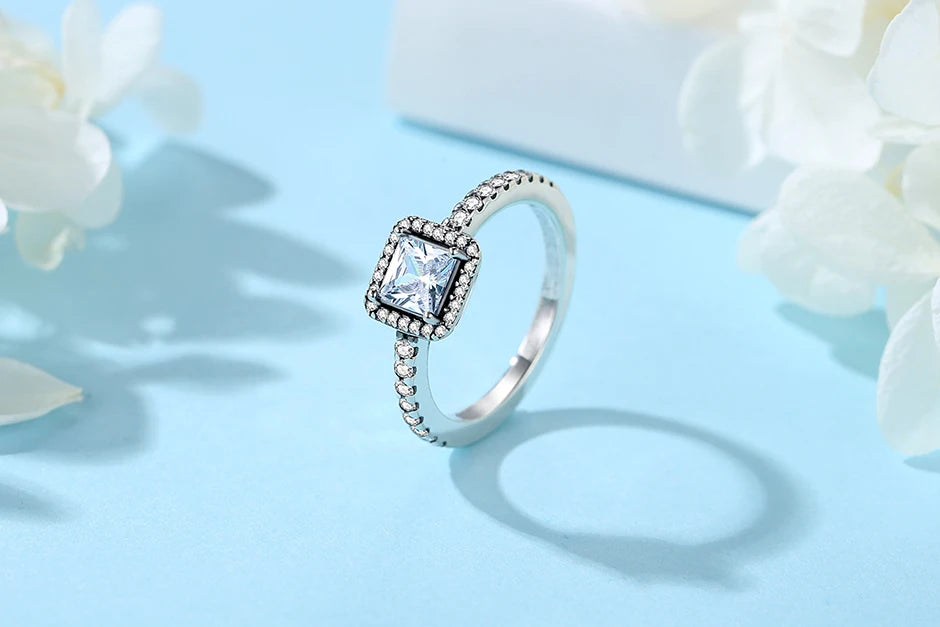 Original 925 Sterling Silver Ring Love Heart Pave CZ Crystal Stackable Rings For Women Wedding Engagement Birthday Gift Jewelry