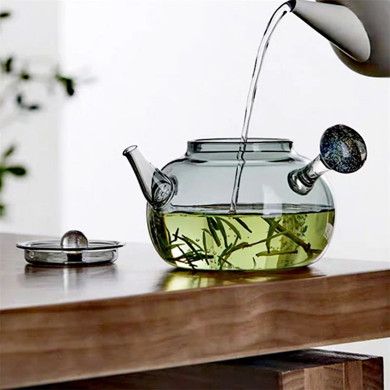 Exquisite 750ml Starry Sky Pattern Side Handle Glass Teapot With Hole Filter Brewing Green Tea Pot Kungfu Tea Set