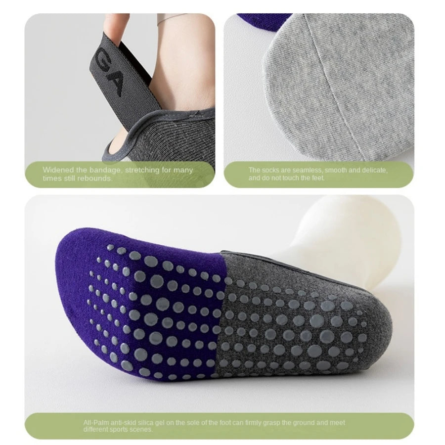 1 pair of women's patchwork color Pilates socks, non slip yoga socks, dance socks, and floor socks