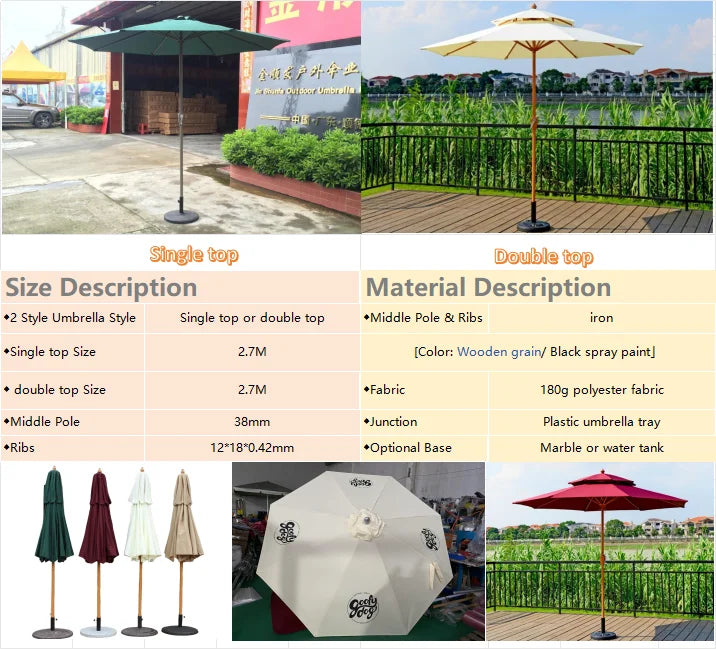 Luxury Custom Wooden Patio Umbrella Aluminum Frame Backyard Garden Sunshade for Outdoor Beach Hotel & Park Use