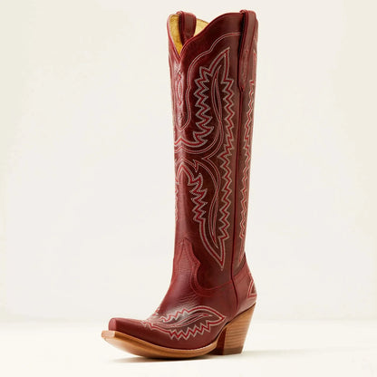 Women Western Cowboy Style Boots Pointed Thick High Heels Knee Length Embroidered Boot Autumn Block Heel Retro Casual Shoes