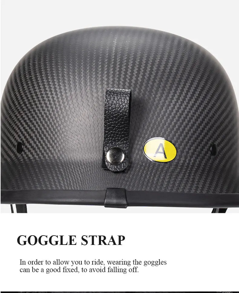 Bright Black Real 3K Carbon Fiber Helmet Retro Men's Motorcycle Helmet German Style Soldier Helmet Retro Cruiser DOT ECE