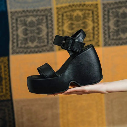 Krazing Pot 2026 Comfort Sheepskin Superstar High Thick Bottom Summer Shoes Casual Slingback Luxury Brand Platform Women Sandals