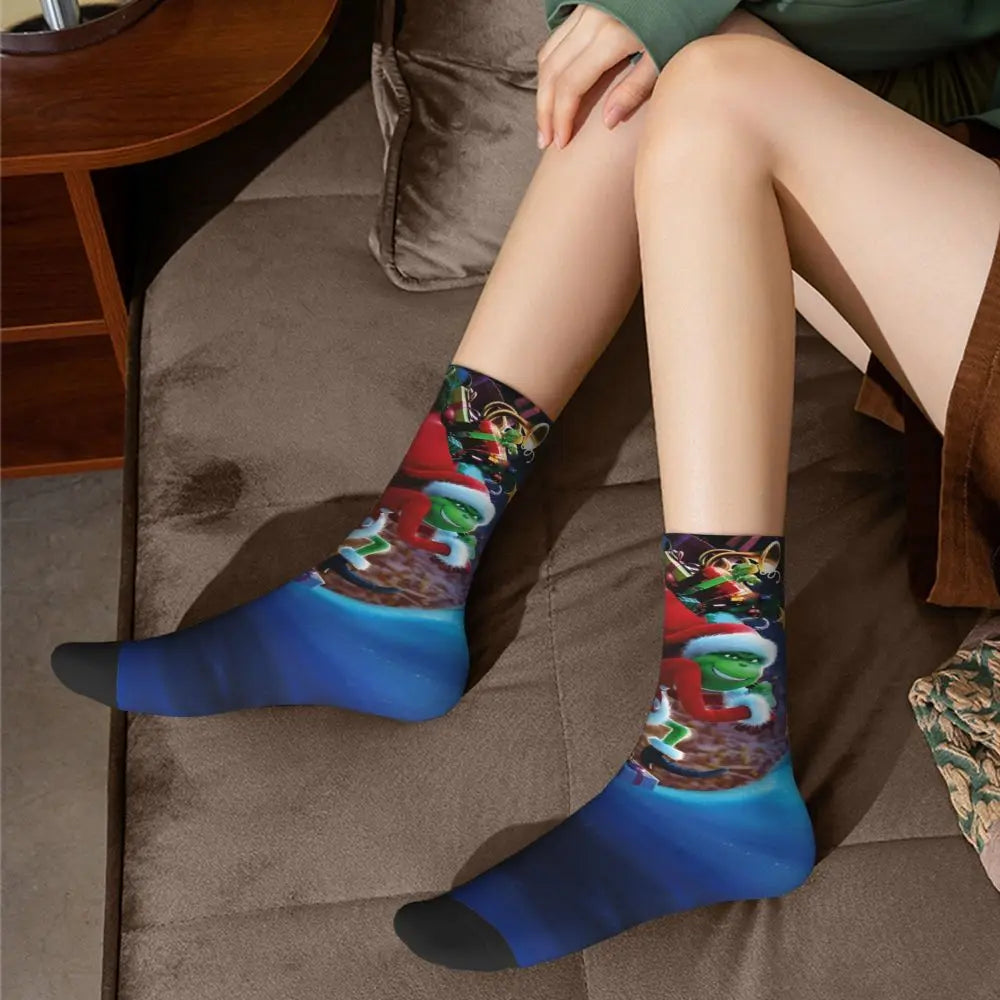 Cartoon Grinchh Xmas Socks Men's Women's Funny Happy Christmas Socks Hip Hop Spring Summer Autumn Winter Socks Gift