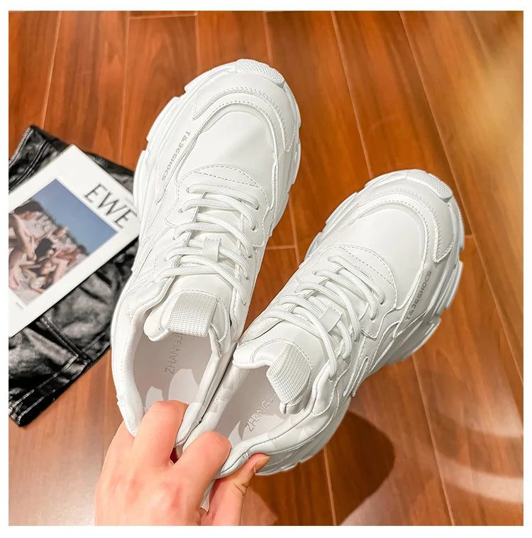 ZJR 14cm Chunky Sneakers for Women Super Increasing Women Shoe High Quality Real Leather Shoes Lightweight Platform Shoes 8-14cm