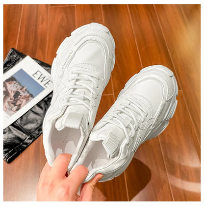 ZJR 14cm Chunky Sneakers for Women Super Increasing Women Shoe High Quality Real Leather Shoes Lightweight Platform Shoes 8-14cm