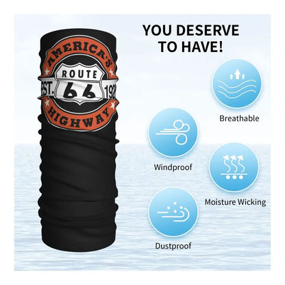 Custom Travel Motorcycle Ride Route 66 Bandana Winter Neck Warmer Windproof Wrap Face Scarf for Hiking Highways Gaiter Headband