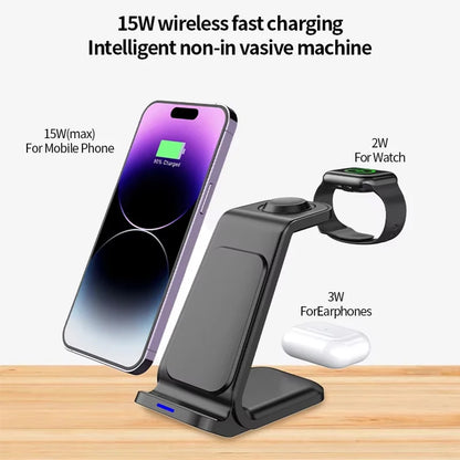 3 In 1 Magnetic Wireless Charger Stand For iPhone 16 15 14 13 Pro Max Apple Watch 9 8 AirPods Fast Charging For Samsung Xiaomi