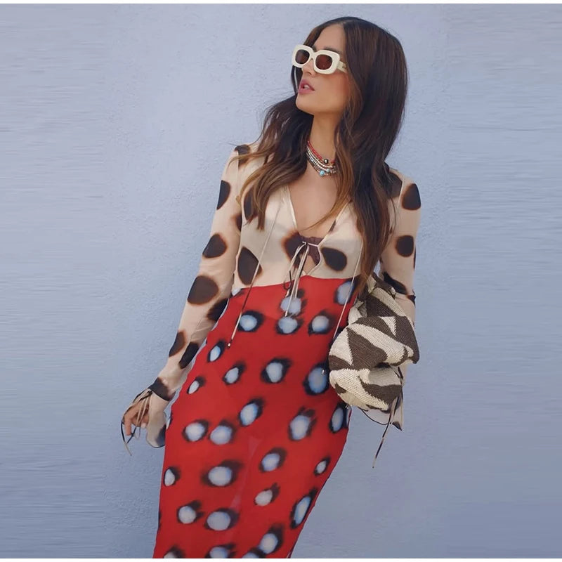 2026 Women Chic Vacation Outfits Fashion Leopard Print Sheer Chiffon Shirt Casual Turn-down Collar Mini Dress & Detachable Scarf