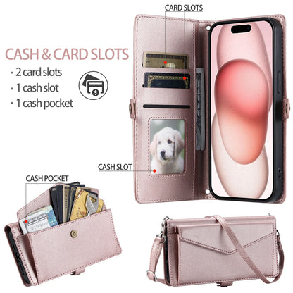 Crossbody Leather Wallet Case For iPhone17 16 Pro Air 16E 15 14 13 12 11 Pro Max XS XR SE 8 7 Card Solt Pocket Shoulder Cover