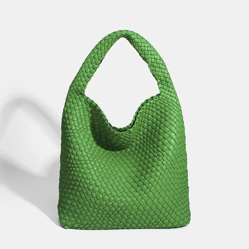Women's Fashionable Woven PU Leather Tote Bag Shoulder Handbag Top-Handle Bag with Purse - Stylish Woven Bag Purses