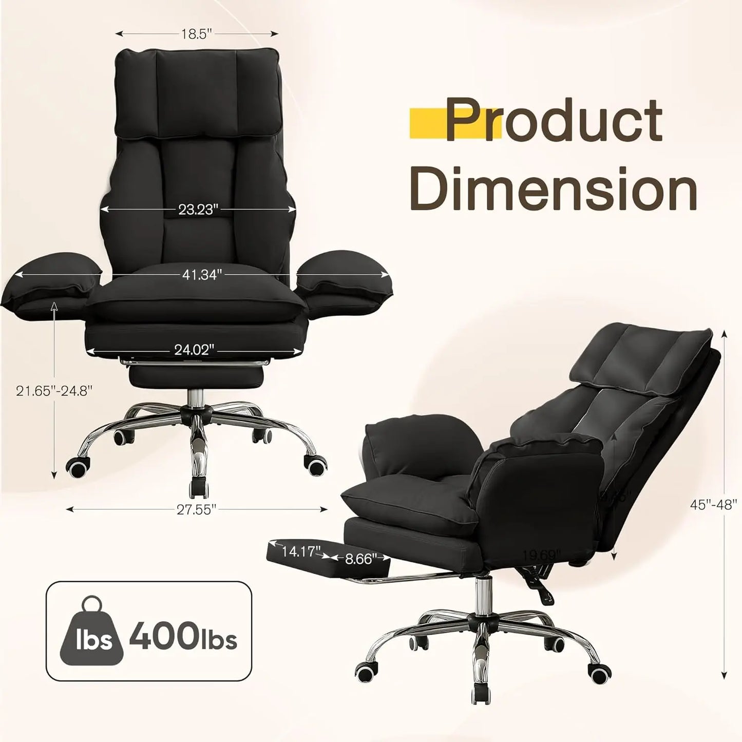 Ergonomic Cloud Cross Legged Office Chair with Footrest,Leather Big and Tall Executive Chair with Wheels,Reversible, Customized