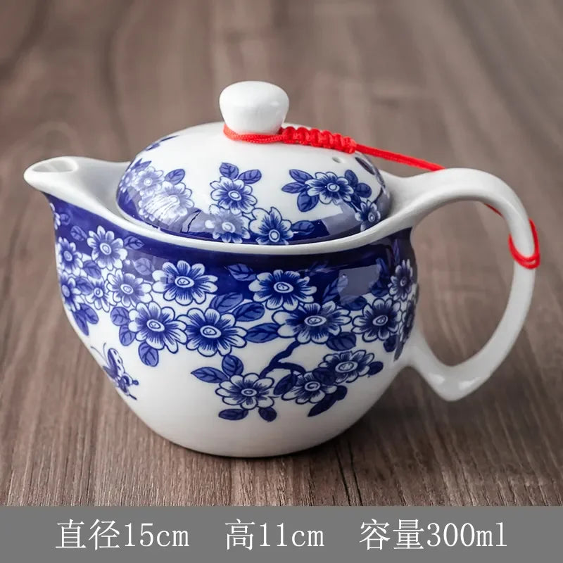 Household Porcelain Teapot Ceramic Large Capacity Pot Blue and White Retro Loop Handle Beam