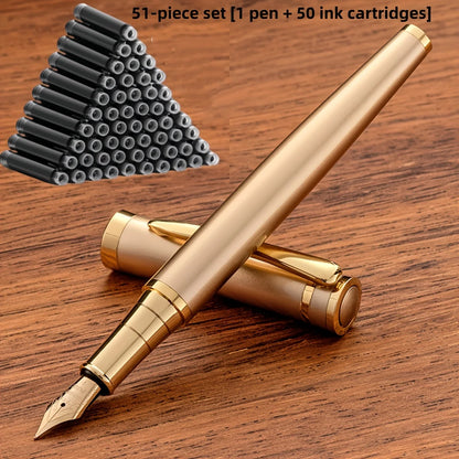 51-Piece Set (1 Pen + 50 Ink Cartridges), 0.5mm Tip, Iridium Nib, Stainless Steel Pen Body, Suitable for Calligraphy, Elegant and High-End, Luxurious and Noble, Suitable for 2.6mm Diameter, Student Stationery, Gifts, Valentin