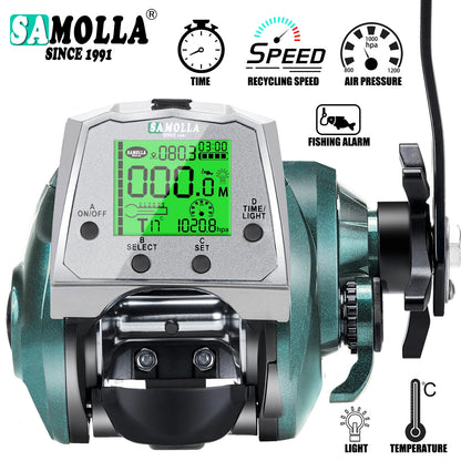 SAMOLLA New Large Electronic Fishing Reel Usb charging Large Display Screen Temperature/Air Pressure Sea Boat Baitcasting Reel