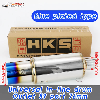 Car Exhaust Pipe Modified Parts HKS Muffler Straight Tailpipe Universal Outlet 89MM Glossy Silver Blue Stainless 51 63 76mm Fit