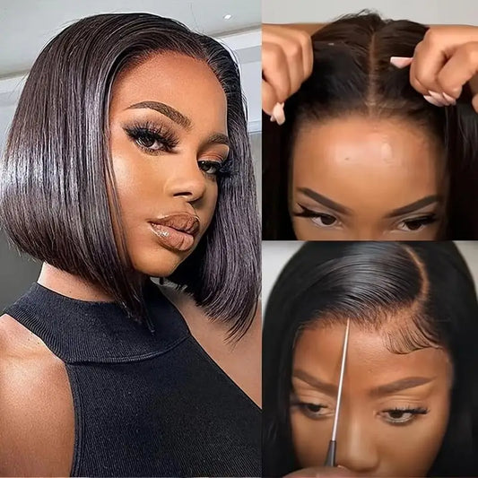 Glueless Wigs Human Hair Pre Plucked Pre Cut Wear and Go 5X5 HD Lace Closure Bob Wig Straight Short Bob Wig Human Hair for Women