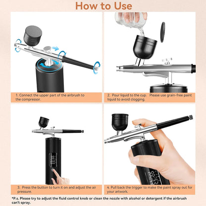 Airbrush Nail with Compressor Portable handheld Airbrush Rechargeable Sprayer Tool for Painting Nails Art Cake Tattoo Make